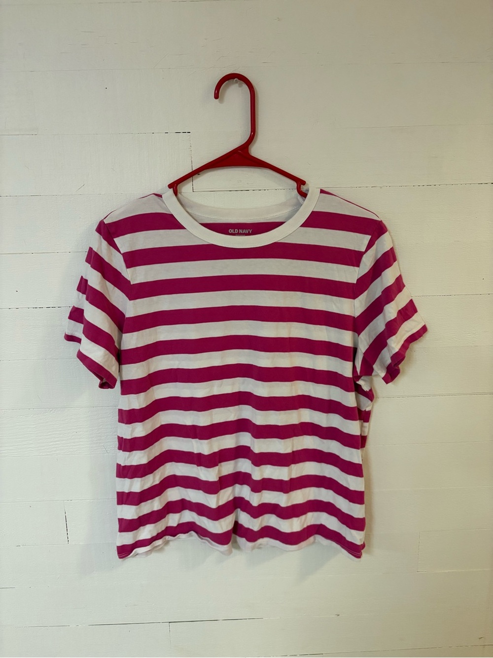 Old Navy EveryWear Pink White Striped Cotton T-Shirt Womens Large